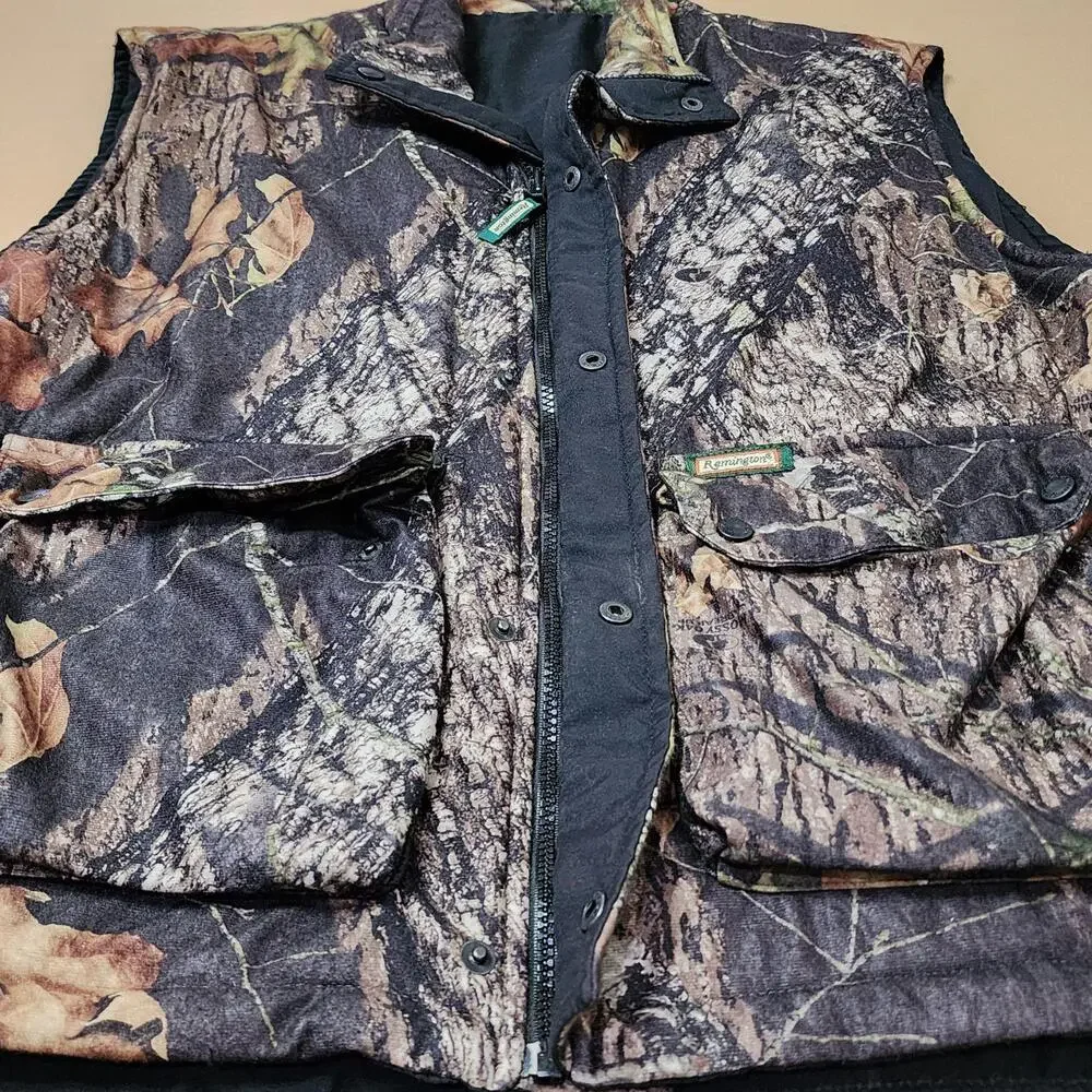 Remington Vest Mens 2XL Brown Camo Reversible Quilted Hunting Outdoor Full Zip